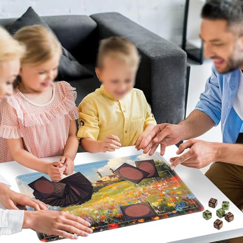 for MTG Card Playmat with Zones-Includes A Storage Bag and 6 Dice, 24 x 14 inches for TCG Playmat with Non-Slip Rubber, Game Mat, Hillside Village - color: Yux-playmats-2-2A-284
