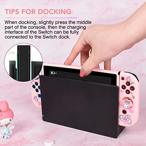 DLseego Cute Rabbit Switch Protective Case Dockable Soft Silicone Shell Shockproof Scratch Resistant Cover Joy Con Skin with 4PCS Lovely Thumb Grips Caps - color: Pink Rabbit