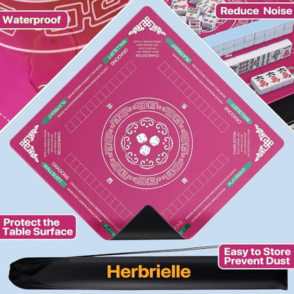 Mahjong Table Cover Mat with Carry Bag, Anti-Slip Noise Reduction Surface, 32.4 x 32.4 Inch, for Poker Cards Dominoes Tile Games (Rose Red) - color: Rose Red