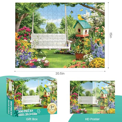 300 Piece Puzzles for Adults, Garden Swing 300 Piece Puzzle,Blooming Flower Paradise Jigsaw Puzzle, Perfect for Family Game Night, Home Wall Decor, Ideal Gift for Adults, Kids, Seniors, 20.5 x 15 in - style: Garden Swing