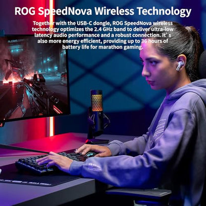 ROG Cetra True Wireless SpeedNova Gaming Earbuds with 2.4GHz and Bluetooth, 24-bit 96kHz Audio, Adaptive ANC, Bone-Conduction AI Mics, 46-Hour Battery, RGB Lighting for PC and Console Gaming (White) - color: White