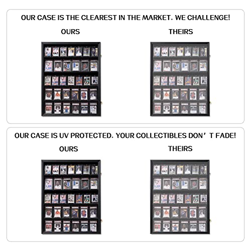 KCRasan 35 Graded Sports Card Display Frame -Card Display Case Lockable | Trading Card Collector Wall Display Holder for Basketball Football Hockey Cards, UV Protection Acrylic,Black