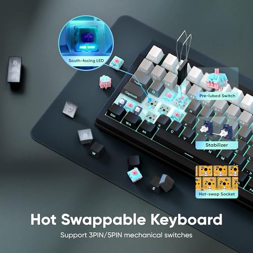 RedThunder K95 Wireless Mechanical Keyboard,TFT Screen & Knob, Trip-Modes Connection, Gasket Custom Hot-Swap Keyboard, RGB Backlit, Pre-lubed Linear Switches, Side Printed PBT Keycaps, Gray Gradient - color: Gradient Gray