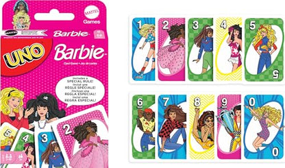Mattel Games UNO Barbie Card Game with Special “Hi, Barbie!” Rule for Kids, Adults & Family Nights, Game Nights, Travel, Camping & Parties. - style: UNO Barbie