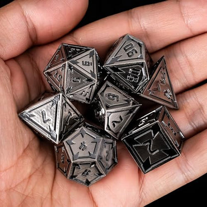 UDIXI Metal Dice Set D&D Heavy Metallic DND Dice for Tabletop Game (Nickel) | 7-Pieces, Lozenge Pattern, Zinc Alloy Material, Gorgeous Gift Case, DM Gift, for Dungeons and Dragons Role Playing Games - color: Ancient Silver