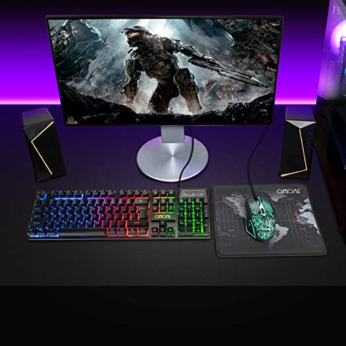 Keyboard and Mouse Gaming LED Wired Combo with Emitting Character Keyboard 4800DPI 2 Side Button USB Mouse Rainbow Backlit Mechanical Feeling Compatible with PC Raspberry Pi Mac Xbox one ps4 - color: 910b