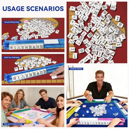 Suncle American Mahjong Tile Set,166 White Tiles Mahjong Set,4 Colors Mahjong Racks,Travel Mahjong Set with Red Carrying Bag - color: Red