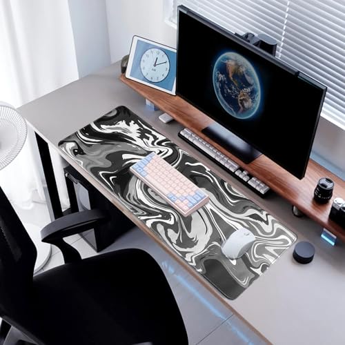 Gaming Mouse Pad XL XXL with World Map(31.5 x 11.8in), Desk Mat&Large Mouse Pad Keyboard Mat 3MM Anti Slip and Waterproof Rubber Mouse Pad (Black Marble Fluid Design)… - color: Black Marble Fluid Design