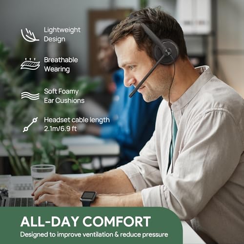 Yealink UH34 Lite Wired Headset,USB-A, Noise Canceling Mic,in-Line Controls | Stereo Headphones,Teams/Zoom Certified, Plug & Play for PC/Laptop/IP Phone, Call Center, Office, Online Meeting, Ultra Light