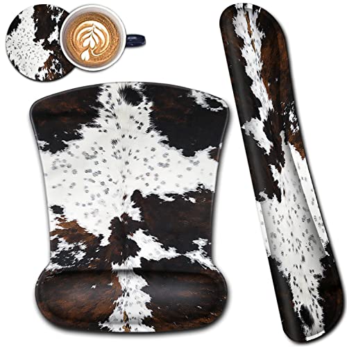 Mouse Pad with Ergonomic Wrist Support and Memory Foam Keyboard Wrist Rest, Non-Slip PU Base Gel Mouse Mat, Keyboard Palm Rest for Home Office Wireless Gaming Desk Pad Black & White Cowhide Fur - color: Yvb-mouse Pad -2-b-24