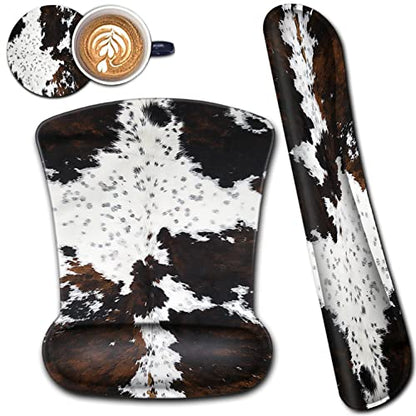 Mouse Pad with Ergonomic Wrist Support and Memory Foam Keyboard Wrist Rest, Non-Slip PU Base Gel Mouse Mat, Keyboard Palm Rest for Home Office Wireless Gaming Desk Pad Black & White Cowhide Fur - color: Yvb-mouse Pad -2-b-24