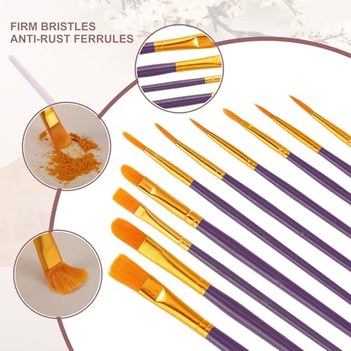 PATIKIL Paint Brushes Set, 200Pcs Acrylic Paint Brush Nylon Hair for Watercolor Oil Painting Miniature Detailing Rock Painting, Purple - color: Purple