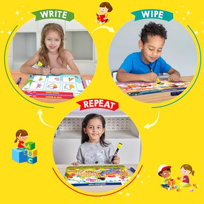 Skillmatics Educational Game : Preschool Champion | Reusable Activity Mats with 2 Dry Erase Markers | Gifts & Preschool Learning for Ages 3-6 | Write and Wipe Boards with 2 Dry Erase Markers, Learning & Travel Toy, Screen-Free, Gift for Kids Ages 3, 4, 5,