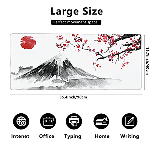 Japan Traditional Sumi-e Painting Extended Gaming Mouse Pad Large Desk Mat with Non-Slip Rubber Base and Stitched Edges,Keyboard Mouse Mat Desk Pad for Work,Game,Office,Home 35.4 * 15.7 Inch - color: Japan Traditional Sumi-e Painting