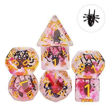 Cusdie 7-Die DND Dice, Polyhedral Dice Set Filled with Animal, for Role Playing Game D&D Dice (Black Spider) - color: Black Spide
