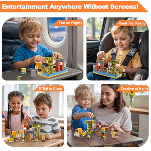 Travel Magnetic Blocks 45 PCS Mini Building Cubes with Case Construction | Travel Toy for Airplane Plane Car Road Trip, Mini Cubes STEM Learning Portable Building Toys Gift for Toddler Kids Ages 3-5