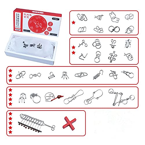 32 Brain Teasers Metal Wire IQ Puzzles,for Adult Children and Student Expanding Mind, Disentanglement Puzzle Unlock Interlock Toys Stocking Stuffers