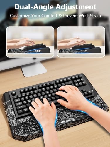 2-in-1 Ergonomic Keyboard Stand with Wrist Rest, Comfy Keyboard Riser Holder with Massage Design, Black Wave of Kanagawa - color: Black Wave