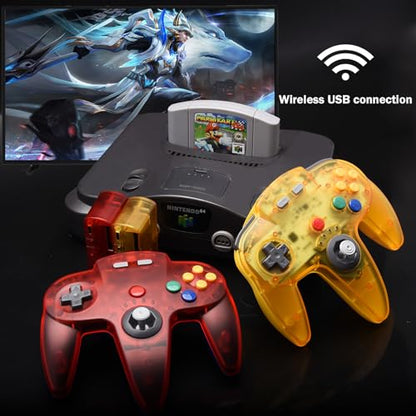KIWITATA N64 Wireless Controller for Switch Games, 2.4GHZ Rechargeable N64 Remote Joystick Wireless Gamepad Controller Compatible with N64 System, Raspberry Pi, MAC,PC Windows 7,8,10,11 Clear Red - color: Clear red