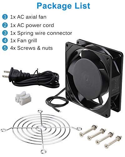 GDSTIME AXIAL 9225 Muffin Fan, 120V AC 92mm x 25mm, Dual Ball Bearing | 110V 115V, 120x120x25mm, Aluminum Frame, High Speed, for Freezer Compressor, Electronics Cabinet Cooling Ventilation Exhaust - size: 92x92x25mm