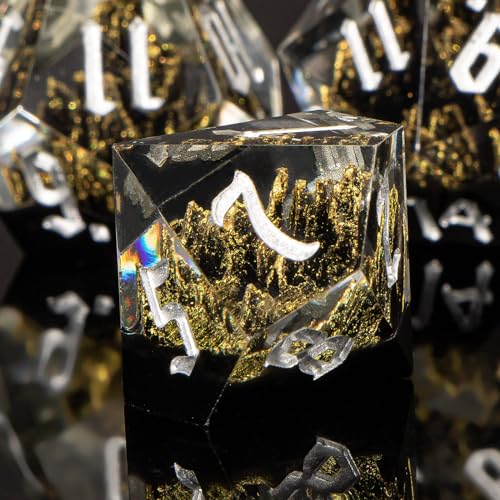 KERWELLSI DND Dice Set D&D, 7pcs Sharp Edge Resin D and D Dice with Gift Box, Nature Mountain Dungeon Dragon Role Playing Dice D20 D12 D10 D8 D6 D4 - color: Black