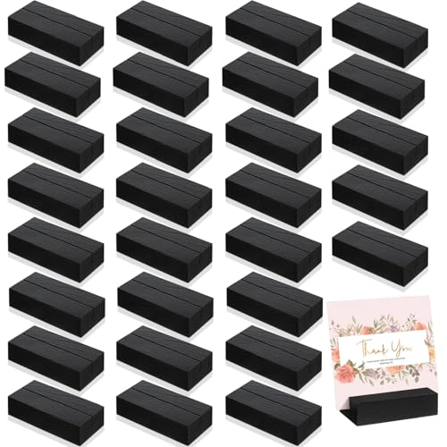 Blosssound 24 Pcs Wood Place Card Holders,3 x 1.6 x 0.8 Inches,Black | Table Number Stands Wedding Party Events, Name Display Holders Restaurant Office, Wooden Bulk Pack Exhibition Business Decor - color: Black, size: 3 x 1.6 x 0.8 Inches