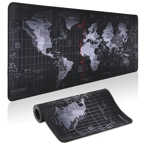 Mouse Pad Gaming - Desk Mat for Keyboard and Mouse - Large Mouse Pads for Desk, Gaming Mousepad with Non-Slip Base, Desks Pad (31.5" X 11.8") for Game, Office and Home - color: Black World Map, size: 31.5L x 11.8W inches