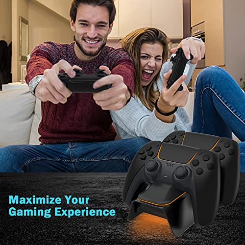 NexiGo Enhanced PS5 Controller Charger with Thumb Grip Kit, Fast Charging AC Adapter, DualSense Charging Station Dock for Dual PlayStation 5 Controllers with LED Indicator, Black - color: Black