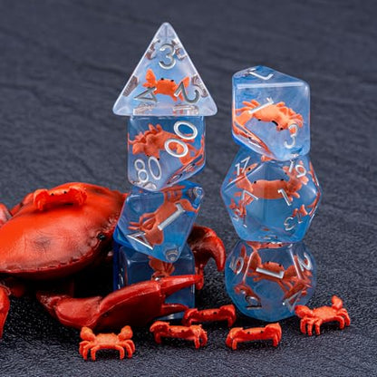 Crab DND Animal Resin D&D Dice Set, 7pcs Polyhedral Dice (D4, D6, D8, D10, D12, D20, D%) for Dungeons and Dragons, RPG, MTG, Role Playing Games for Ages 15 and Up - color: Crab