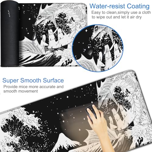 Gaming Mouse Pad, 31.5x15.7 inch Large Extended Computer Keyboard Mouse Mat, Water Resist Non-Slip Mousepad Rubber Base Long XXL Desk Mouse Pad for Gaming, Office & Home, Dragon - color: Dragon, size: 31.5L x 15.7W inches