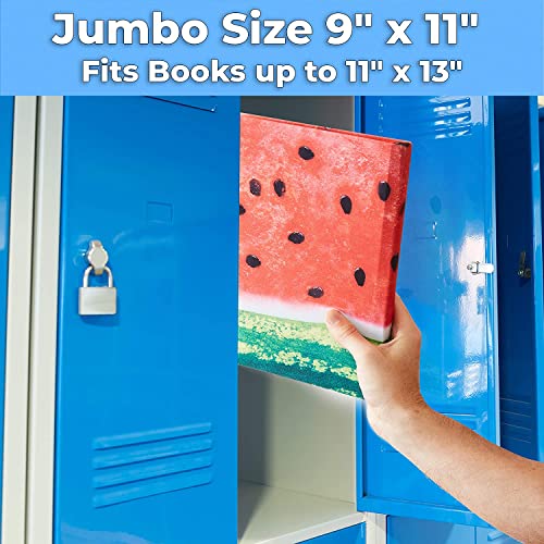 Easy Apply, Reusable Book Covers 4 Pk. Best Jumbo 9x11 Textbook Jacket for Back to School. Stretchable to Fit Most Medium Hardcover Books. Perfect Fun, Washable Designs for Girls, Boys, Kids and Teens - color: Pink, White, Maroon, Yellow