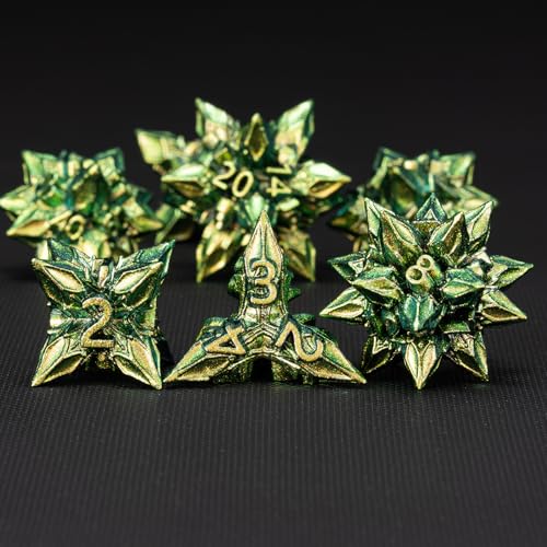 DND Dice Set Metal,Polyhedral D&D Metallic Heterotypic D and D Dice with Cracks for Dungeons and Dragons RPG TTRPG 7-Die Set with Gift (Heterotypic, Heterotypic-Green) - color: Heterotypic-green, style: Heterotypic