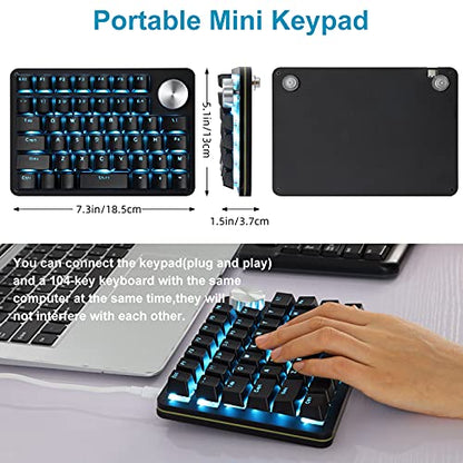 Koolertron One Handed Mechanical Gaming Keyboard with 24 Macro Keys, 45-Key Fully Programmable Mini Keypad, Blue Backlit/Red Switches for Windows PC Gamers