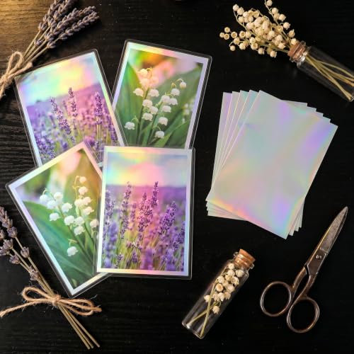HFATMOS 300 Pcs Photocard Sleeves Laser Flashing Holographic Card Protector | Dustproof Card Sleeves for Mini Photos Credit Name Trading Cards Album Photo Cards, Rainbow Pattern - color: Rainbow Pattern