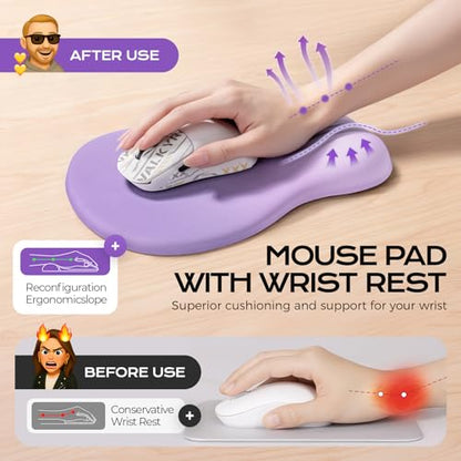 Ergonomic Mouse Pad with Wrist Rest - Mousepad Wrist Support, Memory Foam with Massage Design Wrist Rest for Mouse - color: light purple mousepad wrist rest