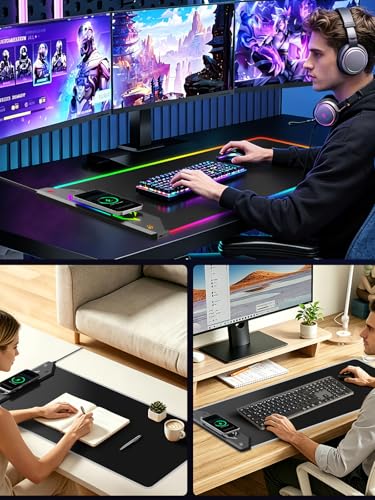 Magnetic Wireless Charging Mouse Pad Gaming, 31.5"x15.8" Large Desk Mat | RGB Mousepad, Smooth Glide, Stitched Edge, Non-Slip Rubber Base, Desk Pad Computer Keyboard Mat, No Adapter - color: RGB-31.5"x15.8"-Mag