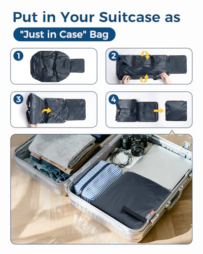 pack all 65L Foldable Travel Duffel Bag, Shoe Compartment Weekender Bag | Ultralight, Packable, Water Resistant, Tear Resistant Nylon, Detachable Strap, Luggage Sleeve, For Travel, Camping, Navy - color: Navy, size: 65L