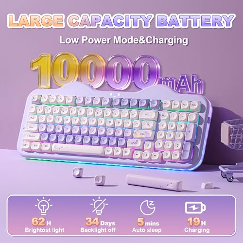YUNZII C98 Cute Cake Wireless Mechanical Keyboard (Purple, Candy Switch) | 99 Keys with Number Pad, Hot Swap, PBT MOA Keycaps, BT5.0/2.4G/USB-C, Gasket Mount, Custom RGB Backlit for Win/Mac - color: Purple, size: Candy Linear Switch