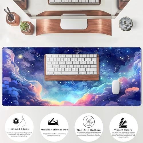 Pastel Anime Space Desk Mat Nebula View Cute Aesthetic Desk Pad Stars Galaxies Deep Dark Blue Cosmos Large Mouse Pad Extended Gaming Mousepad XL Laptop Keyboard Mouse Mat 31.5"x11.8" - color: Anime Space