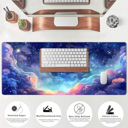 Pastel Anime Space Desk Mat Nebula View Cute Aesthetic Desk Pad Stars Galaxies Deep Dark Blue Cosmos Large Mouse Pad Extended Gaming Mousepad XL Laptop Keyboard Mouse Mat 31.5"x11.8" - color: Anime Space