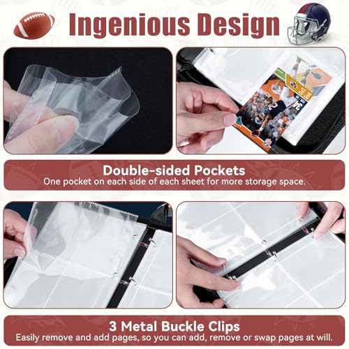 440 Pockets Football Card Binder 4 Pocket, Sports Card Binder with 55 Removable Sleeves, Football Card Holder Trading Card Binder with Football Pattern Wristband Fit for MTG, TCG, Game Gifts For Boys