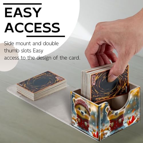 Trading Card Storage Box, Holds 100+ for MTG Cards, PU Leather with Magnetic Closure, Cute Winter Ferret in Red Outfit Durable Deck Box for Magic the Gathering, Trading Card Games - color: Cute Winter Ferret in Red Outfit