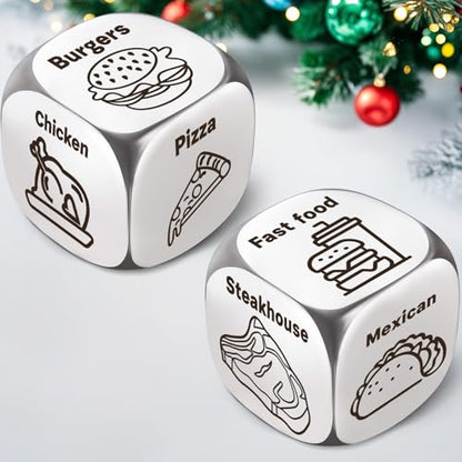 Winzwon Funny Date Night Food Dice, Stocking Stuffers for Men Women Adults | Christmas Advent Calendar for Women, Couple Gifts, Anniversary Birthday White Elephant Valentines Day Gifts for Boyfriend - style: 2PCS Steel Food Dice