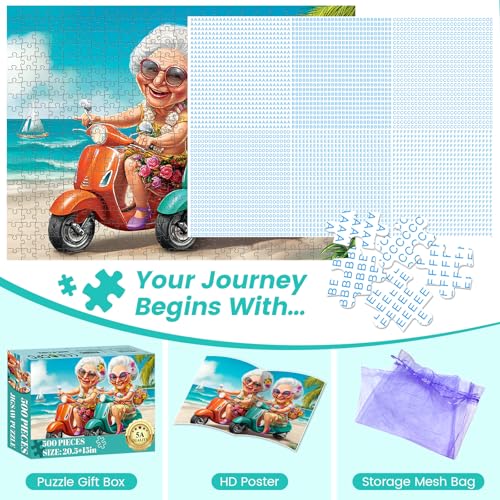 500 Piece Puzzles for Adults,Fun Grandmothers Puzzle for Teens Adult Seniors,Best Friends Beach Cruising Jigsaw Puzzle 500 Pieces,Cartoon Humor Puzzle with Letters on Back,Challenging Family Game Gift - style: Fun Grandmothers
