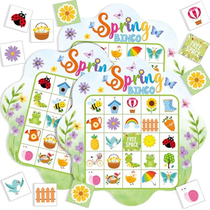 Blosssound 24 Players Spring Bingo Games Spring Flowers Bingo Cards Easter Animal Holiday Party Games Wildflowers Party Favors Supplies for Family Large Group Classroom Indoor Home Activities - style: Spring