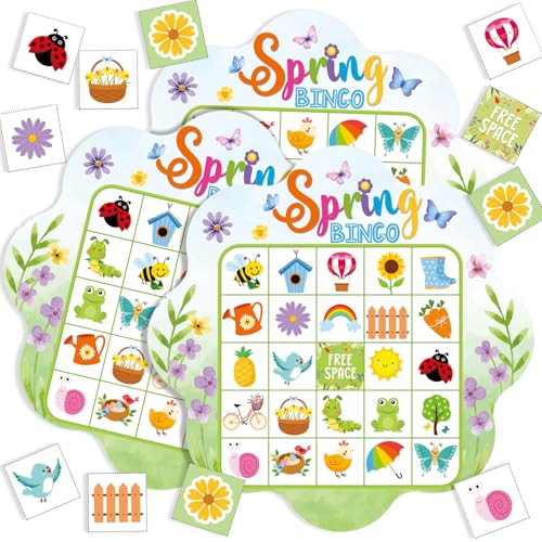 Blosssound 24 Players Spring Bingo Games Spring Flowers Bingo Cards Easter Animal Holiday Party Games Wildflowers Party Favors Supplies for Family Large Group Classroom Indoor Home Activities - style: Spring