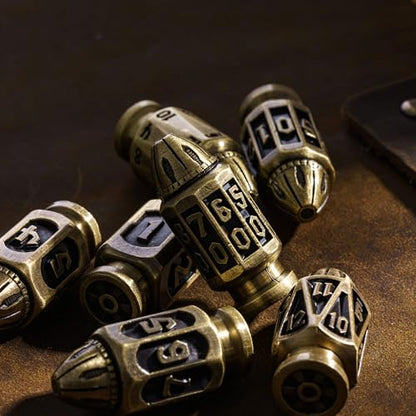 UDIXI Metal DND Bullet Dice Set, Polyhedral Metal Dice Set for D&D RPG | Ancient Bronze Color, Magazines Container and PU Leather Bag, for Dungeons and Dragons Role Playing Games and Tabletop Games - color: Ancient Bronze