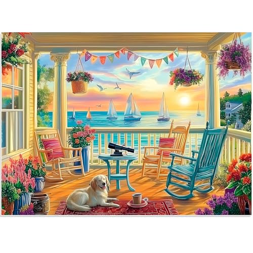 500 Piece Puzzles for Adults, Beach Flower Jigsaw Puzzle for Adult Seniors, Recycled Cardboard Dog Puzzle 500 Pieces, Challenging Puzzles Activity Game Nights Gift for Friends 20.5 * 15IN - style: Beach