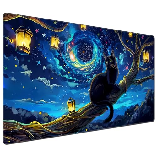 DEGDFSGR for MTG Playmat 24 x 14 inches for TCG Playmats Non-Slip Rubber Base Commander Playmat HD Cover for Magic Play Mat Iorcana Trading Card Game, Black Cat Sits On The Branch - color: Black Cat Sits on the Branch, size: 24" x 14"