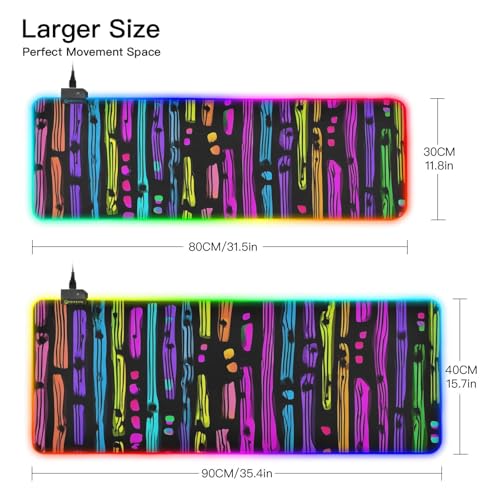 Vivid Stripe Print Gaming Mouse Pad Large Keyboard Mat with Multiple RGB Light Modes Anti Slip Rubber Base Medium - size: Medium